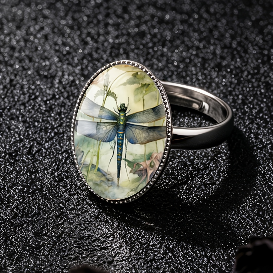 Women's Morandi Watercolor Dragonfly Pattern Stainless Steel Ring